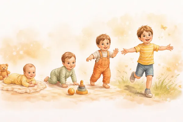 Çocuk gelişim aşamaları: bebek, emekleme, ilk adımlar ve 5 yaşında mutlu çocuk
